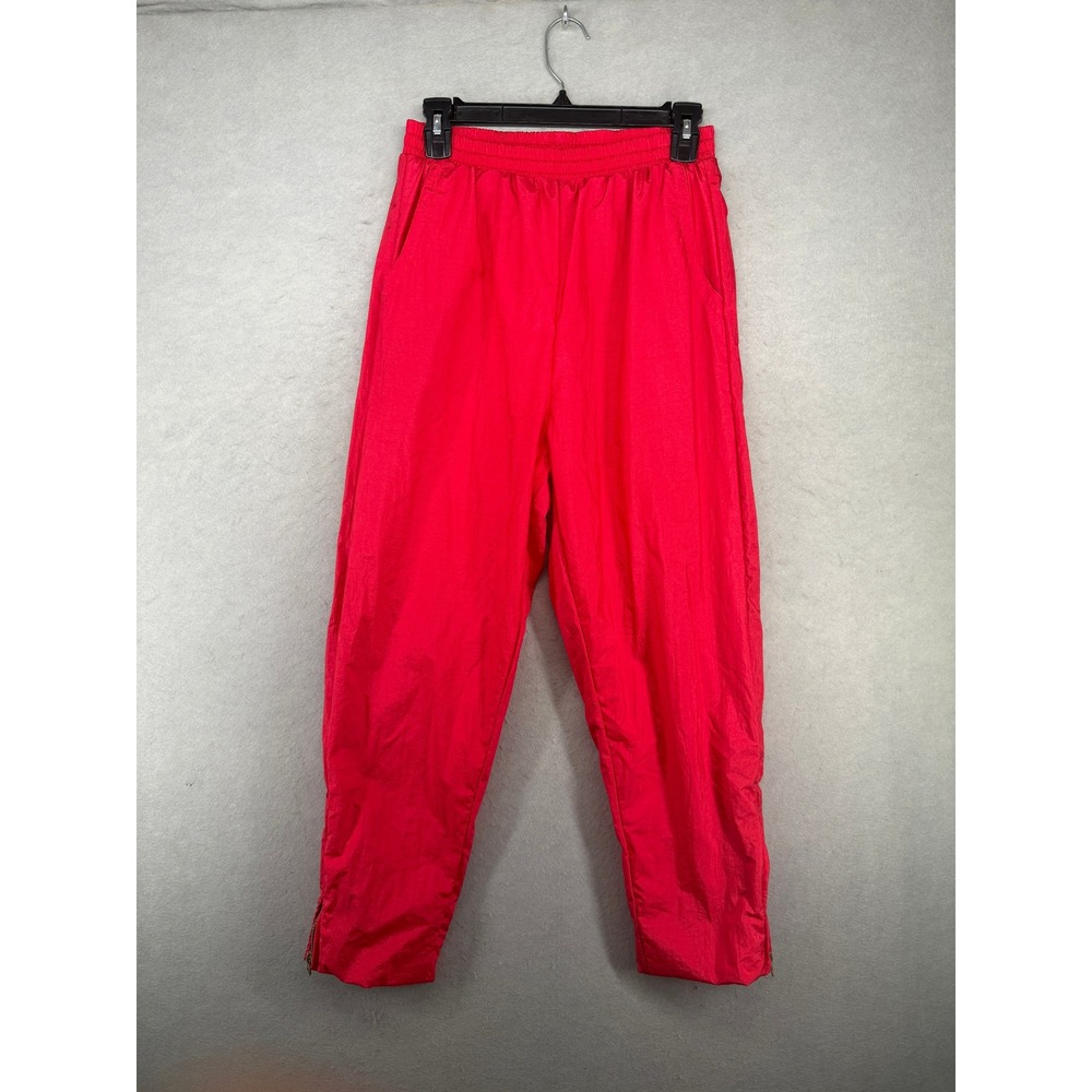 Vintage Red Nylon Track Pants Ankle Zip Windbreaker Joggers Small RN 50411